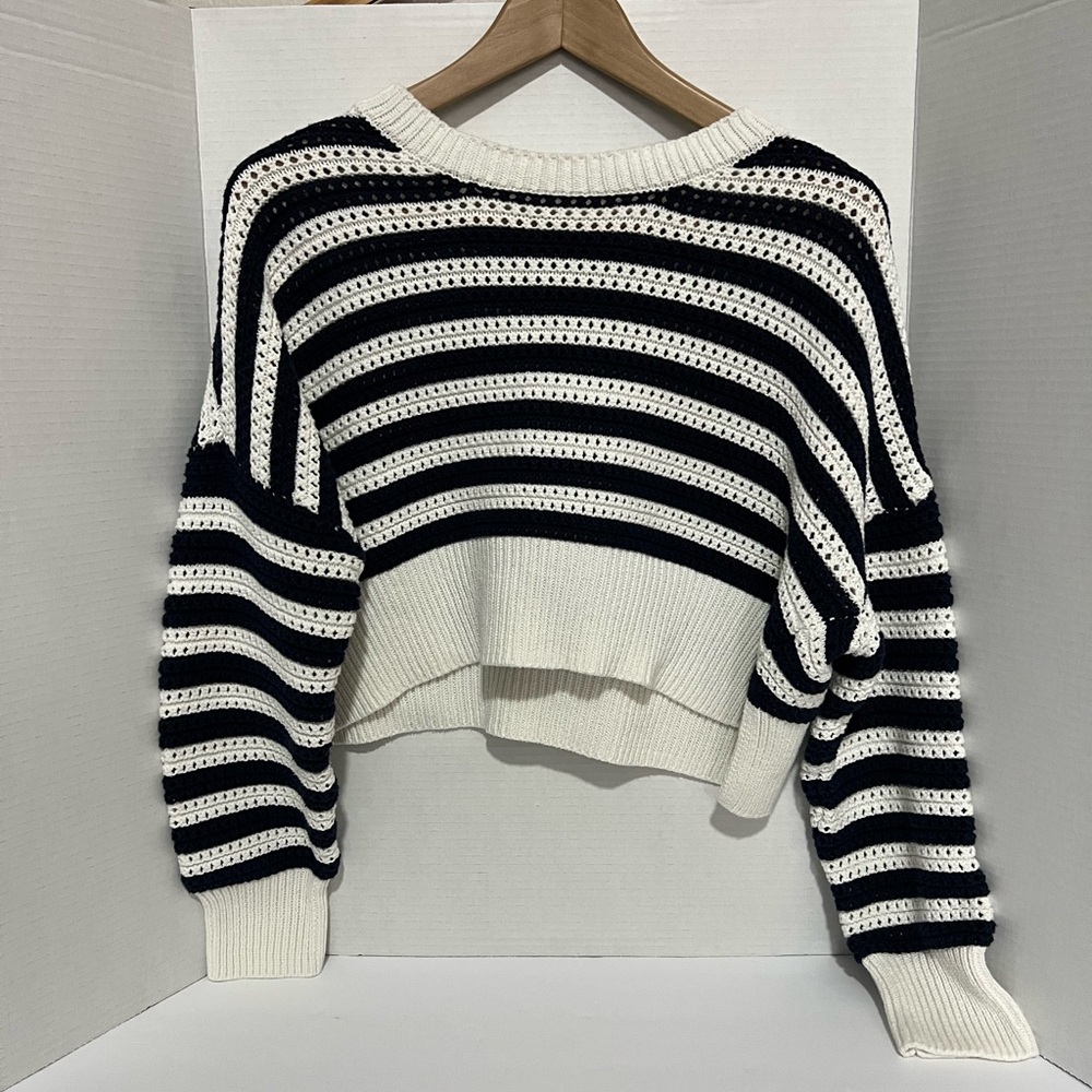 Moon‎ & Madison Navy and White Cropped Nautical Striped Sweater